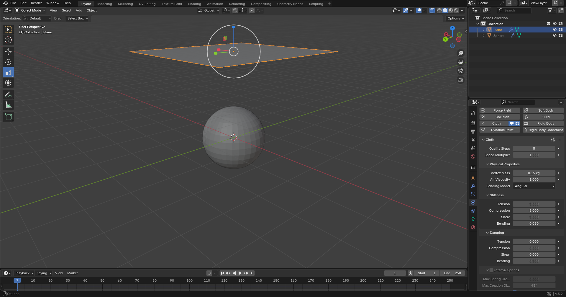 Physics properties setup